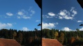 Kräftigere Farben von Wolken und Wald, rechtwinklig zur Sonne